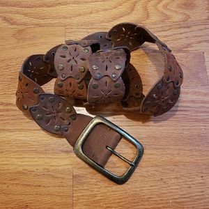 Wrangler AURA LEATHER BELT Scallop Design DISTRESSED Western BOHO sz XL XXL